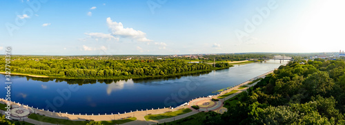 Panorama of a beautiful river and city promenade