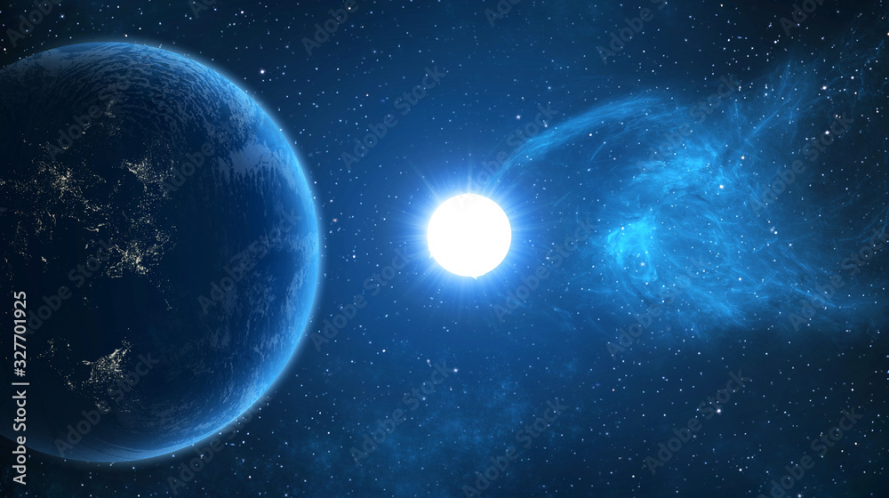 Artistic 3d illustration of a planet horizon of a star