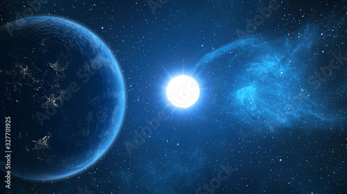 Artistic 3d illustration of a planet horizon of a star