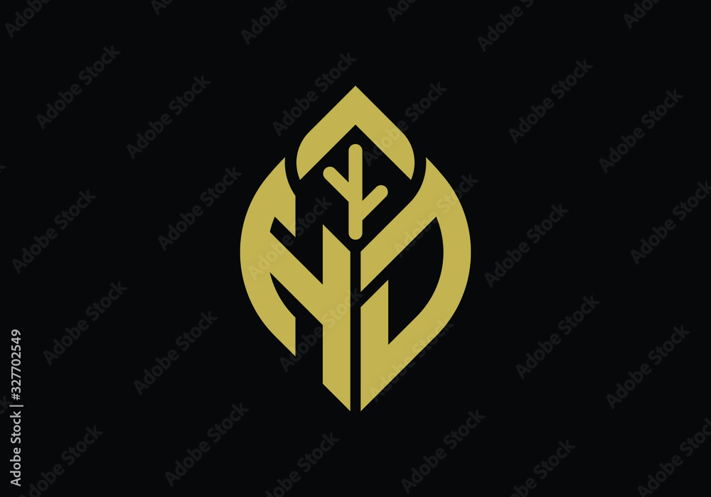 Initial letter H and D with abstract leaf logo sign symbol Initial letter H and D with abstract leaf logo sign symbol