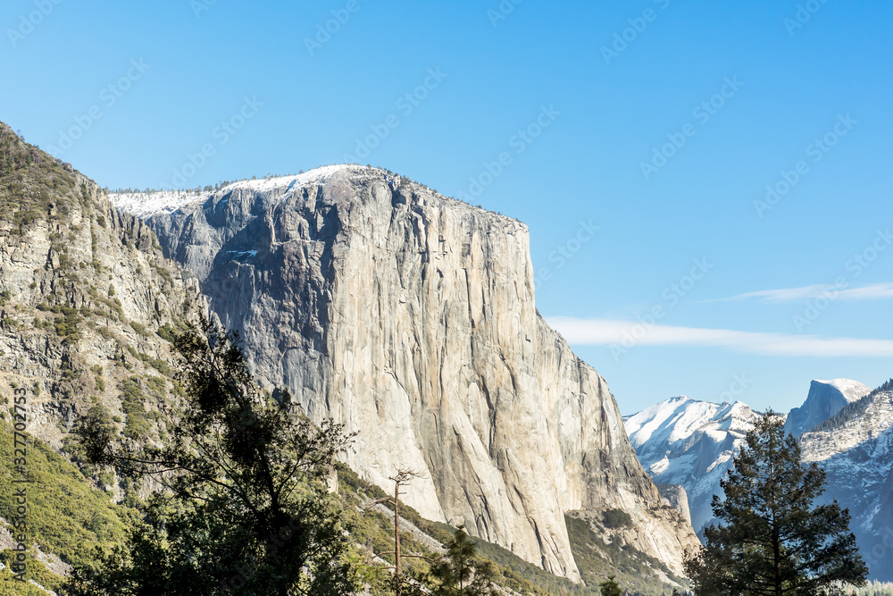 Yosemite National Park Valley, El Capitan from Tunnel View, Winter Season, Mariposa County, Western Sierra Nevada mountains, California, United States of America.