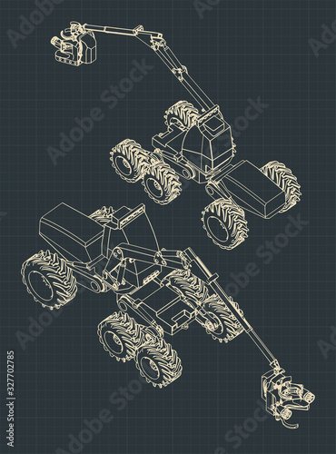 Forest harvester machine isometric drawings