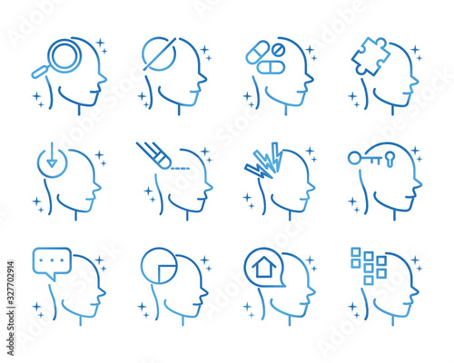 alzheimers disease neurological brain medical condition icons set gradient line