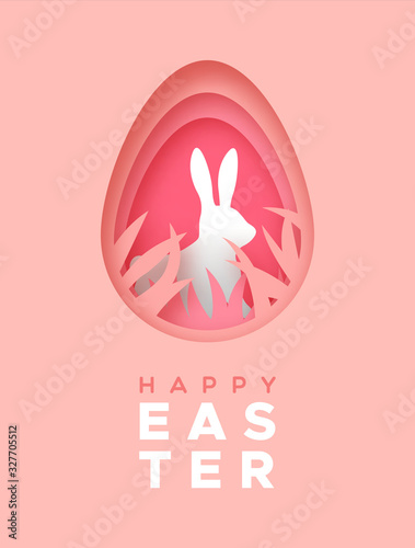Fototapeta Happy easter card of paper craft rabbit in egg