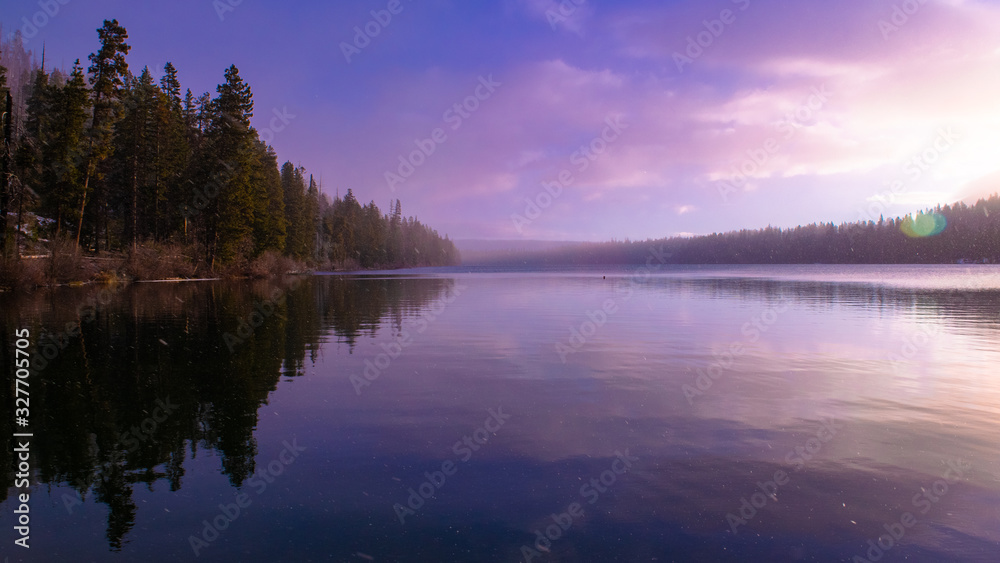 colorful sunrise on a calm lake