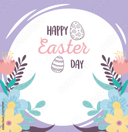 happy easter day, eggs flowers foliage leaves nature banner decoration © Stockgiu