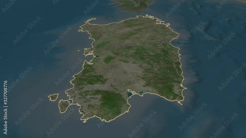 Sardegna, autonomous region with its capital, zoomed and extruded on the satellite map of Italy in the conformal Stereographic projection. Animation 3D Sardegna, autonomous region with its capital, zoomed and extruded on the satellite map of Italy in the conformal Stereographic projection. Animation 3D