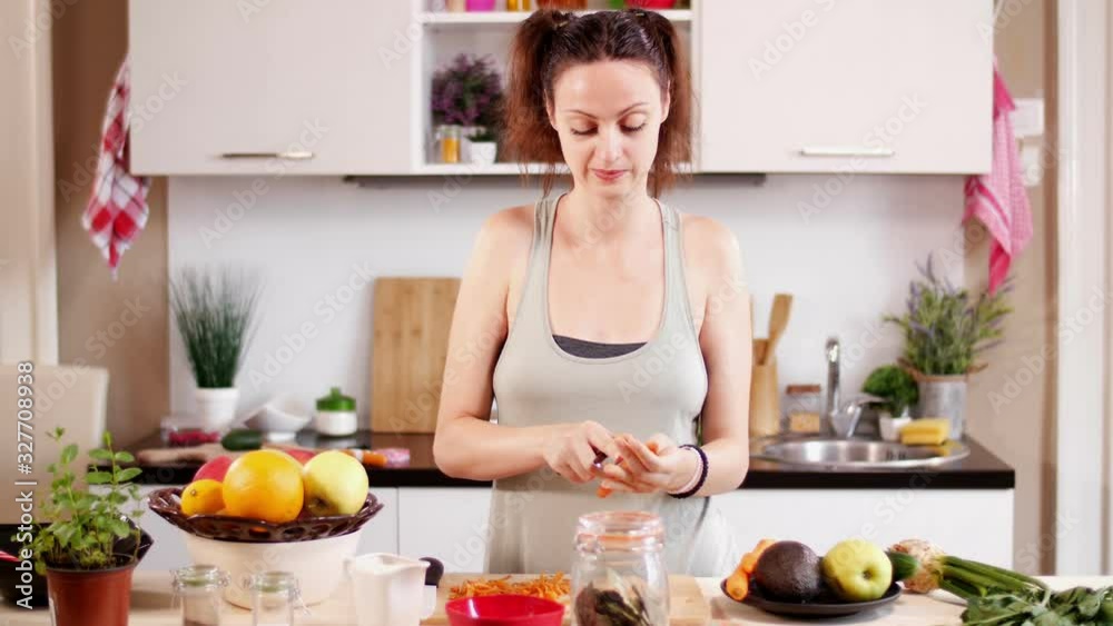 Chopping food ingredients in domestic kitchen Chopping food ingredients in domestic kitchen