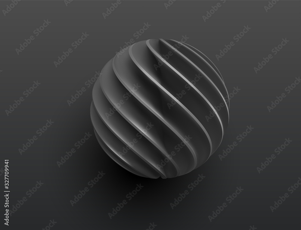 Black Paper cut 3d realistic layered sphere. Concept design element for presentations, web pages, posters and flyers. Vector illustrartion