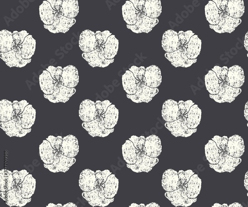 black textured abstract botanical florals seamless vector pattern. vintage inspired