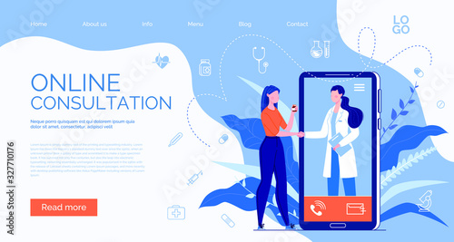 Information Poster about Online Medical Services.  Doctor. Online Medical Consultation Concept, Medical Support.