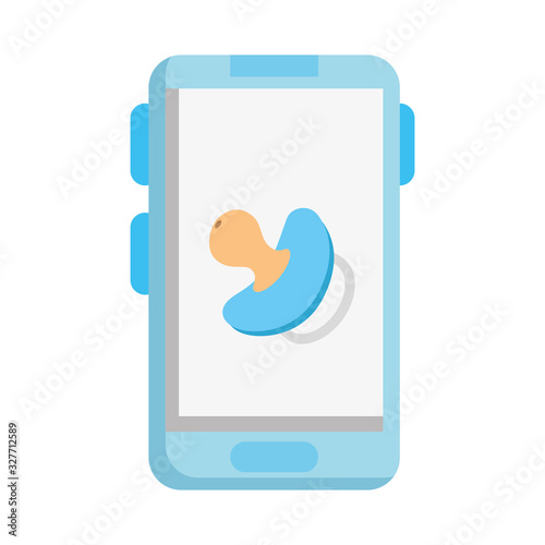 cute pacifier baby in smartphone isolated icon vector illustration design