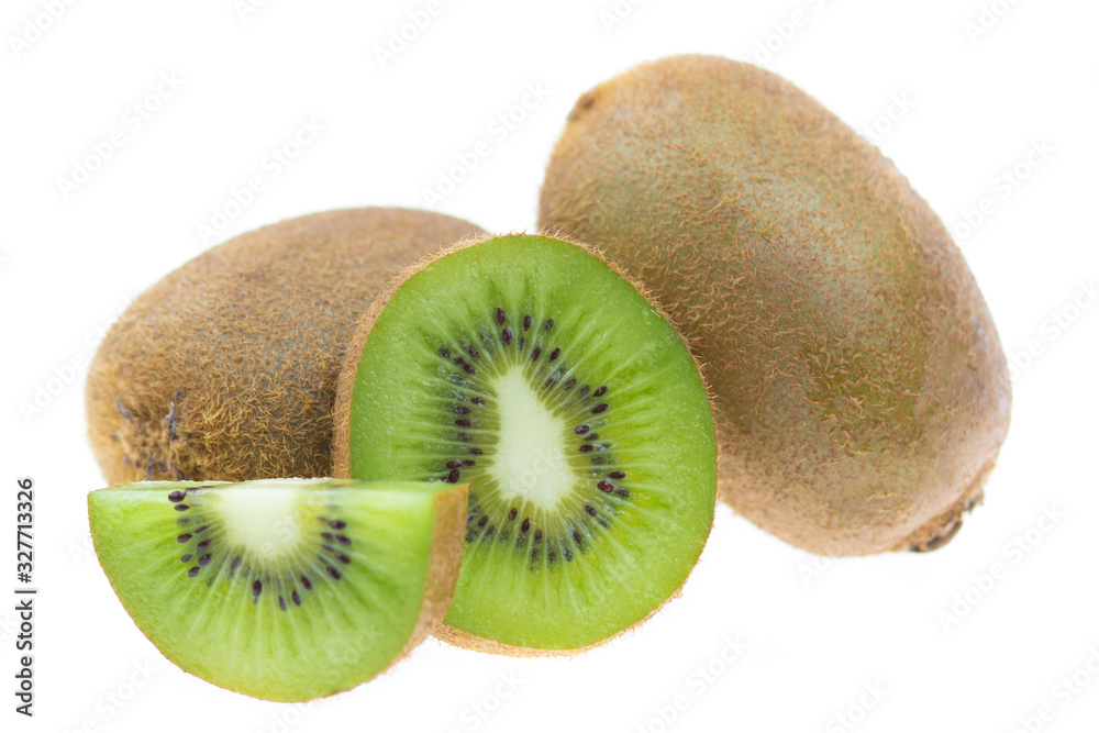 Whole and sliced kiwi fruit isolated on white background with clipping path. Whole and sliced kiwi fruit isolated on white background with clipping path.