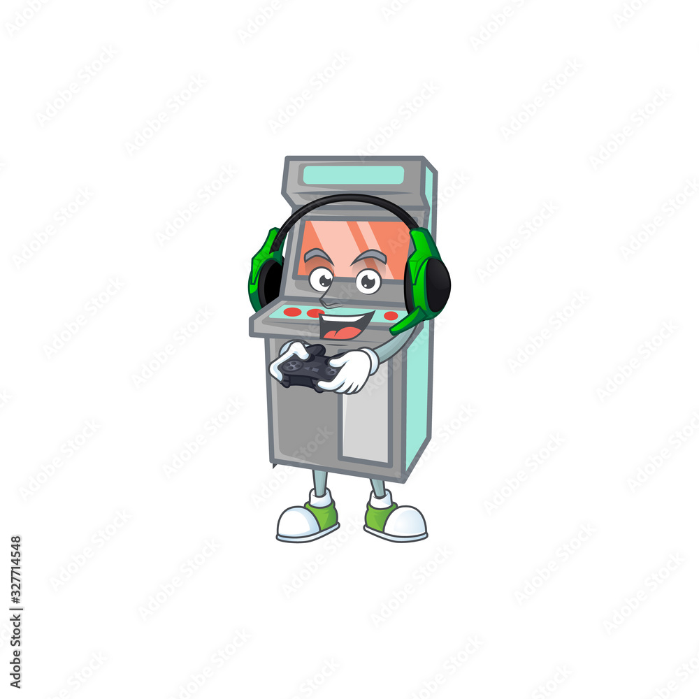 Fototapeta premium Arcade game machine cartoon picture play a game with headphone and controller