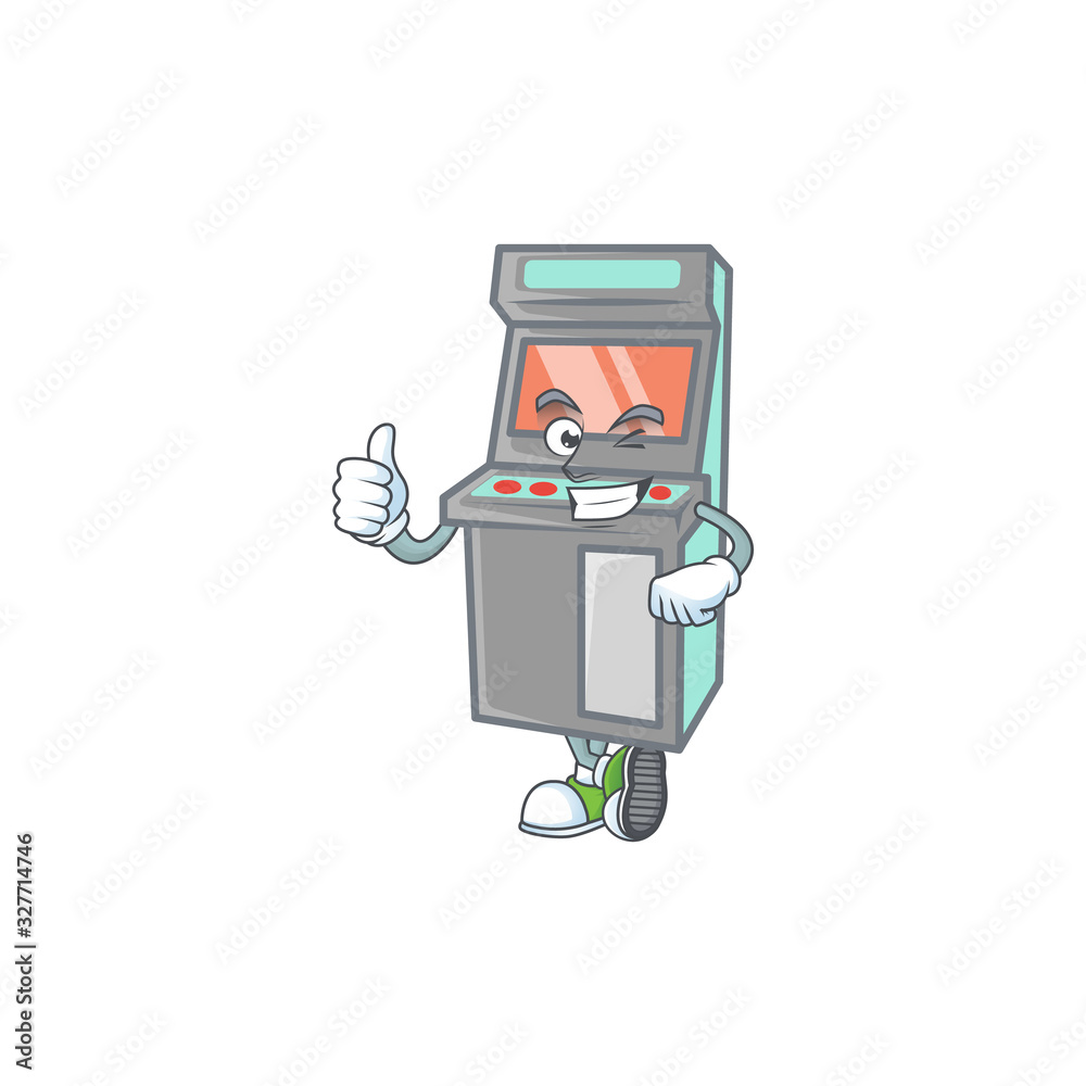 A mascot icon of arcade game machine making Thumbs up gesture A mascot icon of arcade game machine making Thumbs up gesture