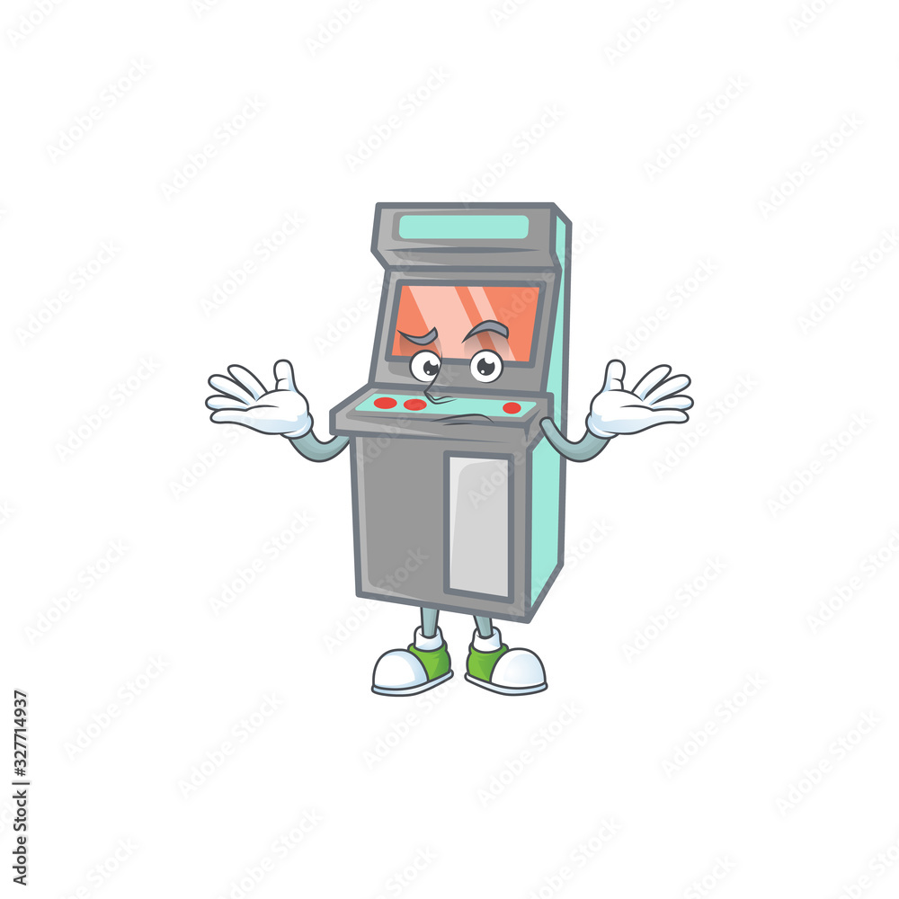 A comical Grinning arcade game machine cartoon design style A comical Grinning arcade game machine cartoon design style