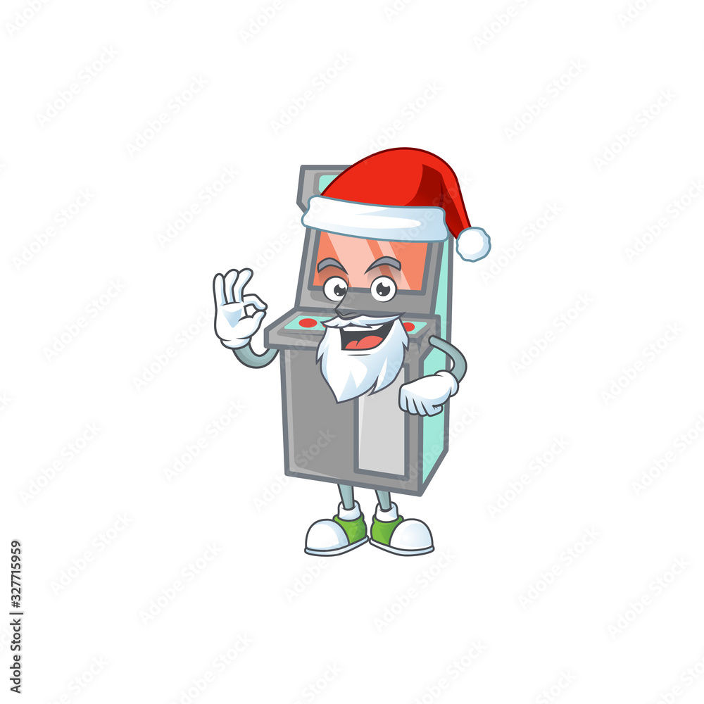 A lovely Santa arcade game machine mascot picture style with ok finger