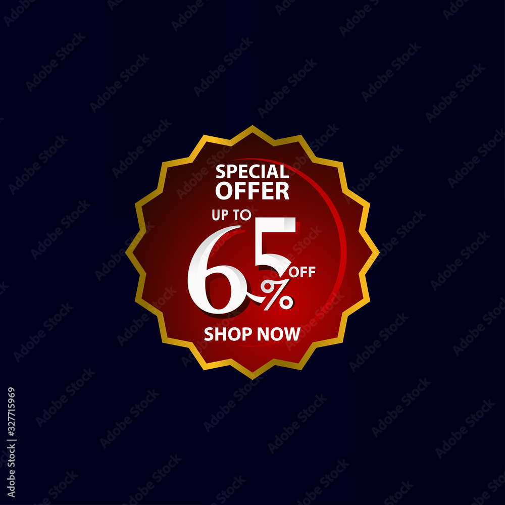 Fototapeta premium Discount up to 65% off Special Offer Shop Now Tag Label Vector Template Design Illustration