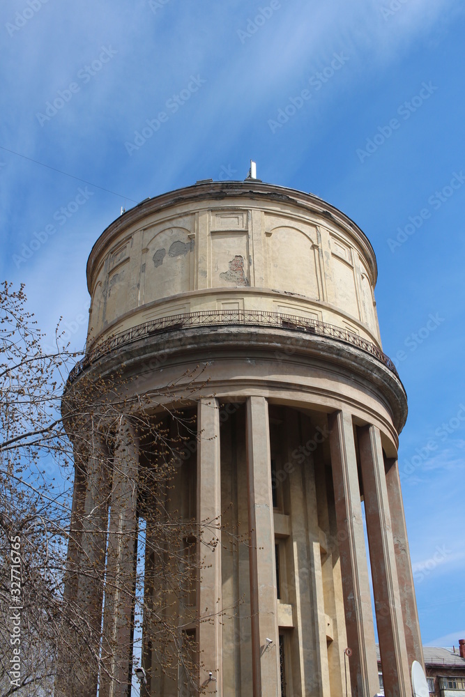 round old water tower historical architecture in Novosibirsk