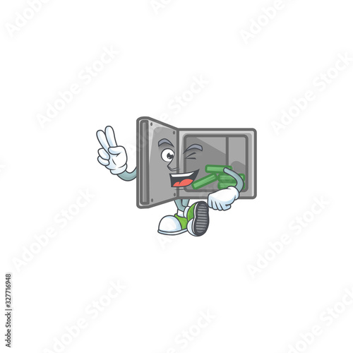 Cute cartoon mascot picture of security box open with two fingers © kongvector