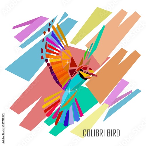 geometric Colibri bird illustration in WPAP style. hummingbird pop art style.