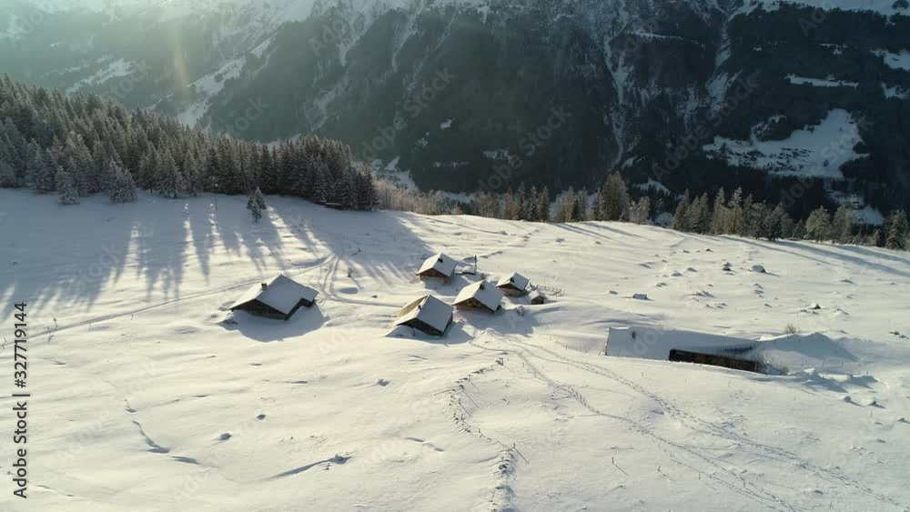 Alpine of Le Truc in winter view by drone
