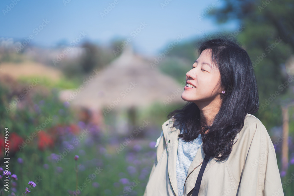 Portrait of a asian woman relaxing breathing in park. Portrait of a asian woman relaxing breathing in park.