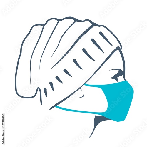 Abstract icon of woman wearing a medical mask