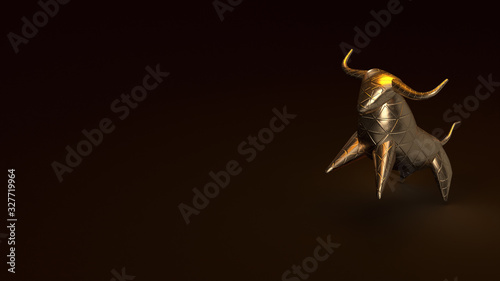 bull gold 3d rendering in dark tone for business content.