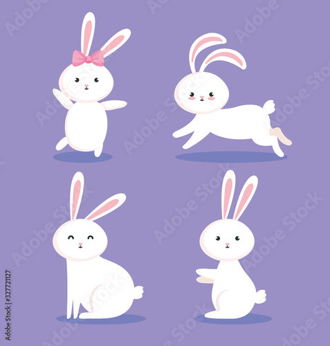 group of cute rabbits icons vector illustration design