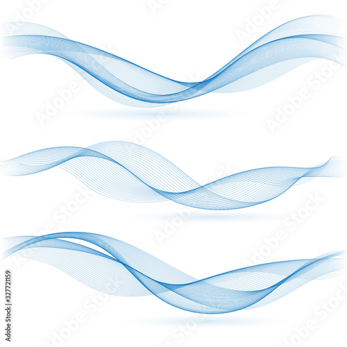 Wavy blue abstract element set. Modern blue wave background with smooth curve. Dynamic vector illustration.