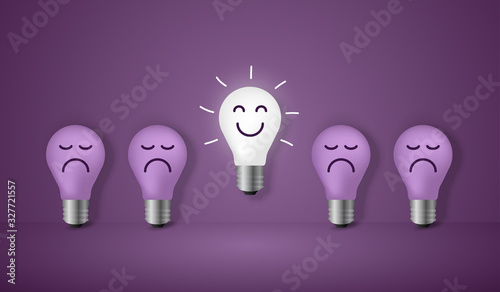 Outstanding gold light bulb on purple background, Think different business concept