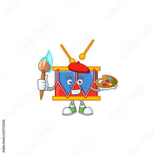 An elegant independence day drum painter mascot icon with brush