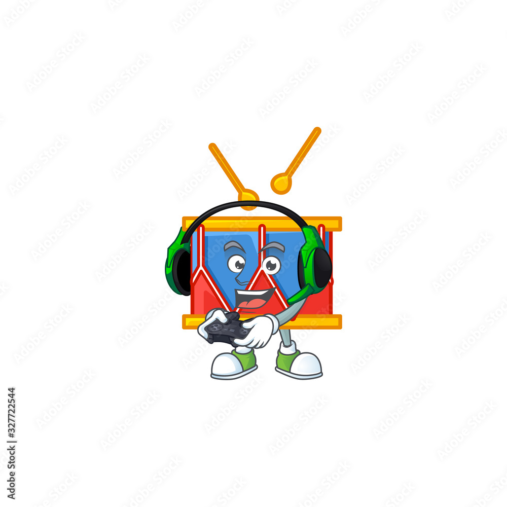 Independence day drum cartoon picture play a game with headphone and controller