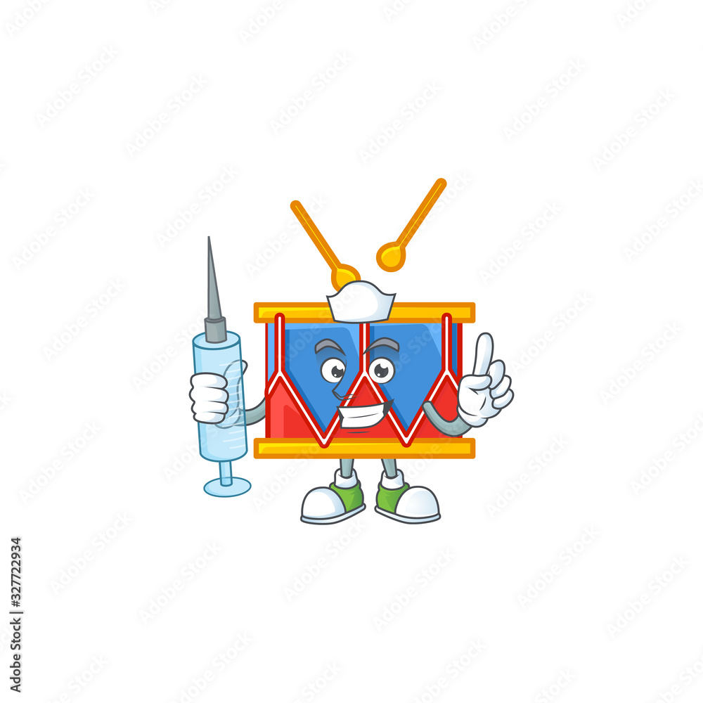 Smiley Nurse independence day drum cartoon character with a syringe Smiley Nurse independence day drum cartoon character with a syringe