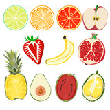 set of healthful fruits isolated on white background. Illustration of cut healthful fruits.