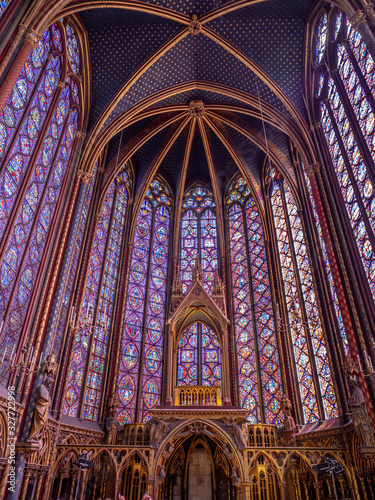 Interior view of the second floor of the Sainte-Chapelle, a Gothic Style Royal Chapel in the center of Paris.