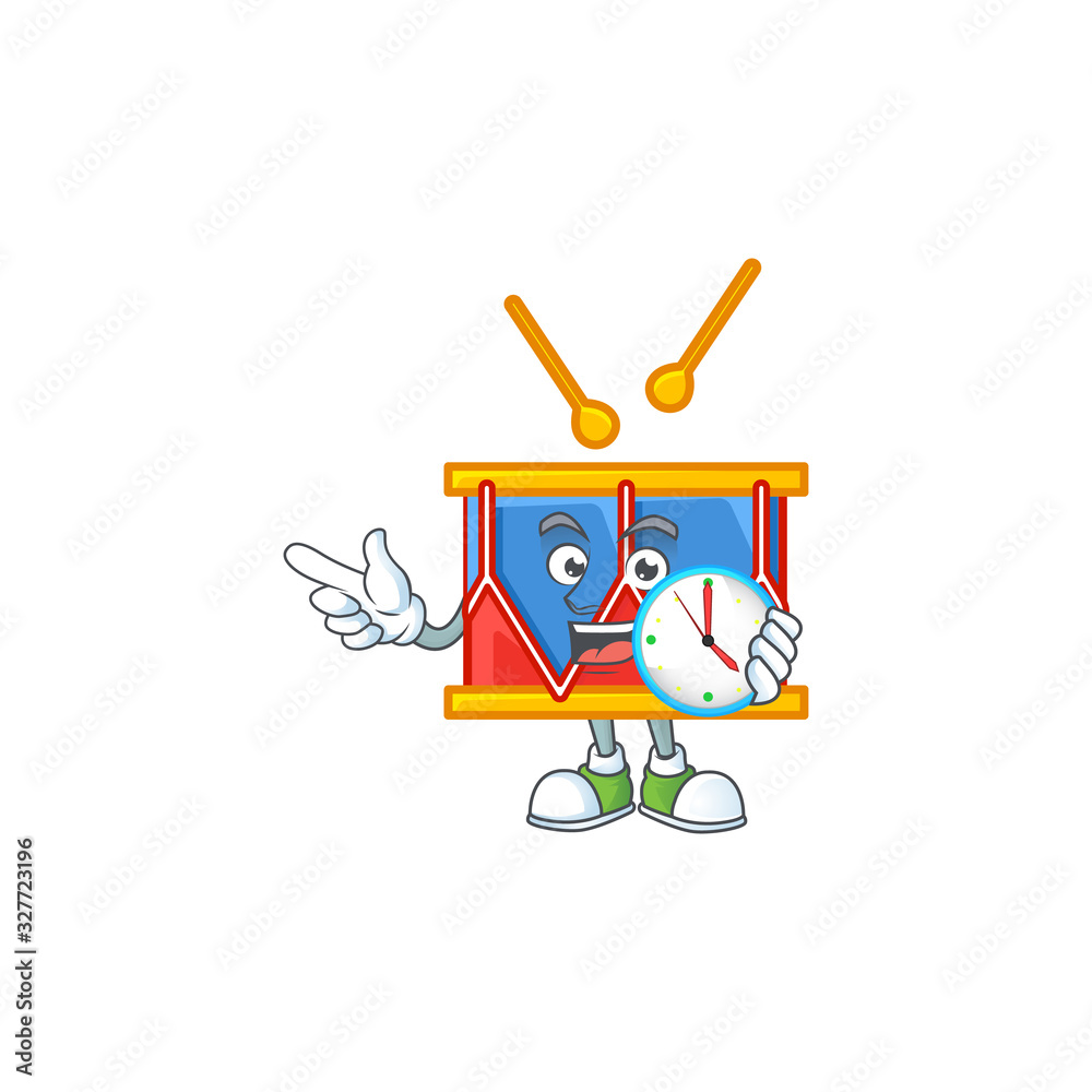 Independence day drum cartoon character style with a clock