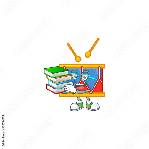 A brainy clever cartoon character of independence day drum studying with some books