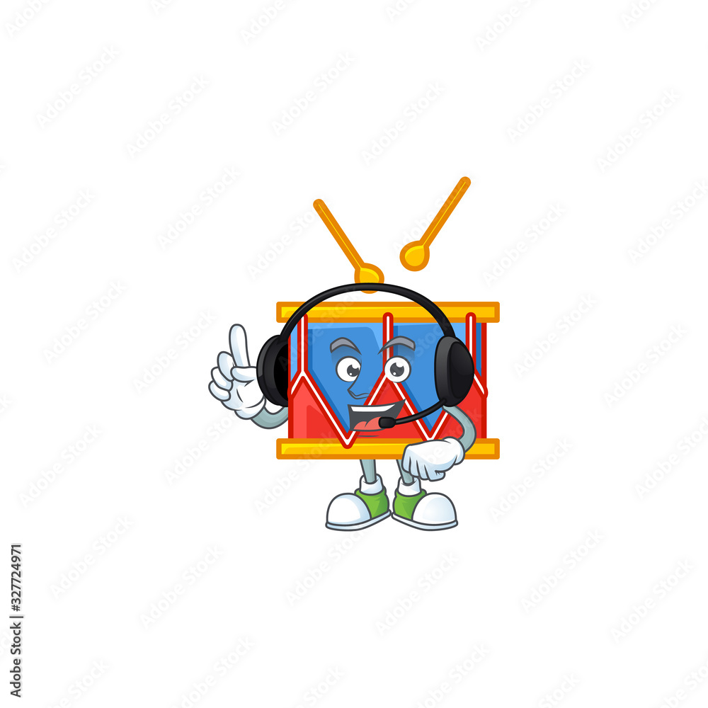 Sweet independence day drum cartoon character design speaking on a headphone Sweet independence day drum cartoon character design speaking on a headphone