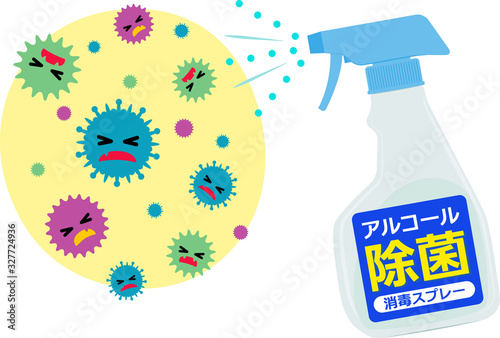 消毒スプレーで殺菌をしているイラスト
