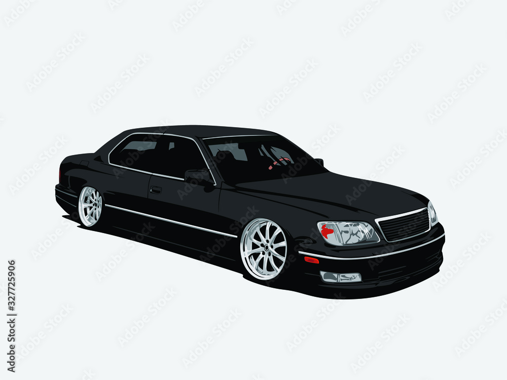 Fototapeta premium detailed body and rims of a flat colored car cartoon vector illustration
