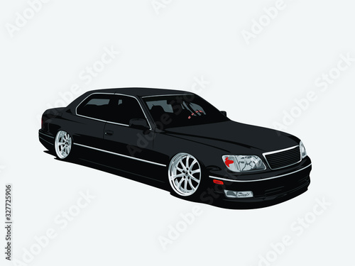 detailed body and rims of a flat colored car cartoon vector illustration