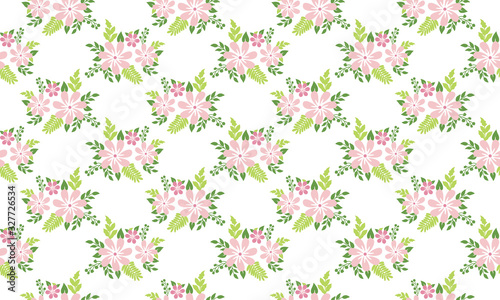 Leaf and pink flower pattern background for Botanical elegant drawing.