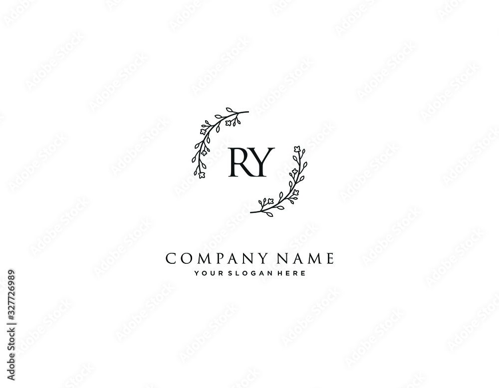 RY initial letter elegant handwriting logo collection - obrazy, fototapety, plakaty 