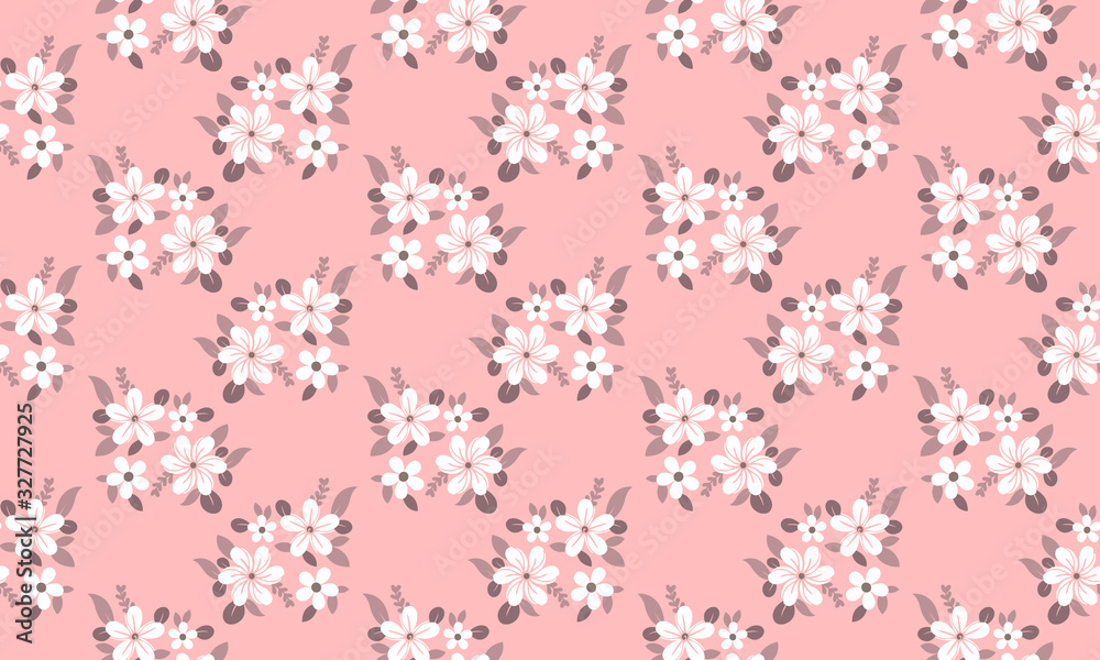 Seamless design of Botanical leaf with beautiful pink floral pattern background design.