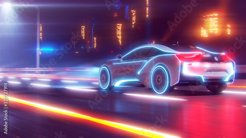 Future car going on the road 3d illustration