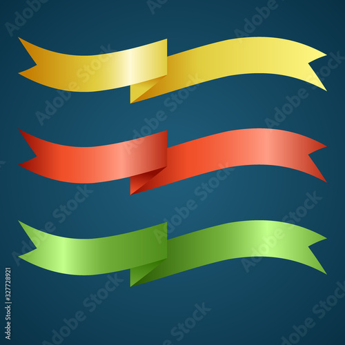 Colorful ribbon for title, design of promotional products, use to highlight title or promotional information. Banner, ribbon for web or print, vector illustration.