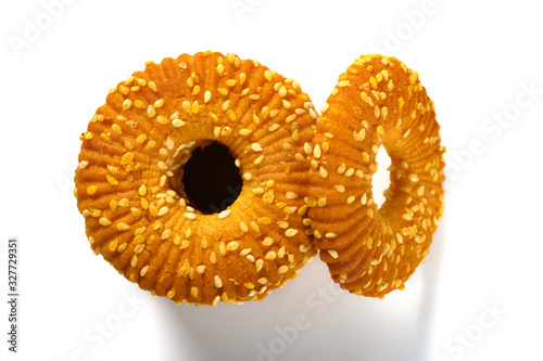 top view crispy crackers with sesame on white background photo