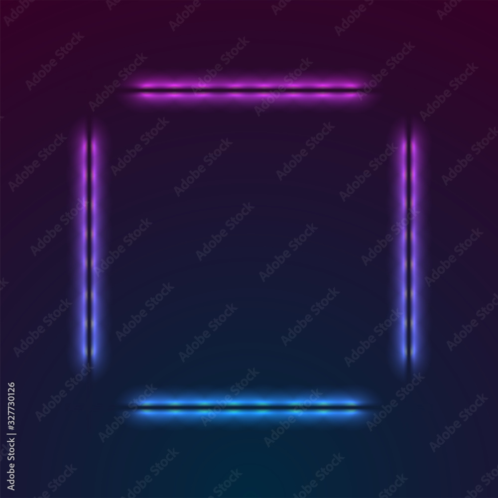 Blue purple neon luminous square frame abstract retro background. Vector design Blue purple neon luminous square frame abstract retro background. Vector design